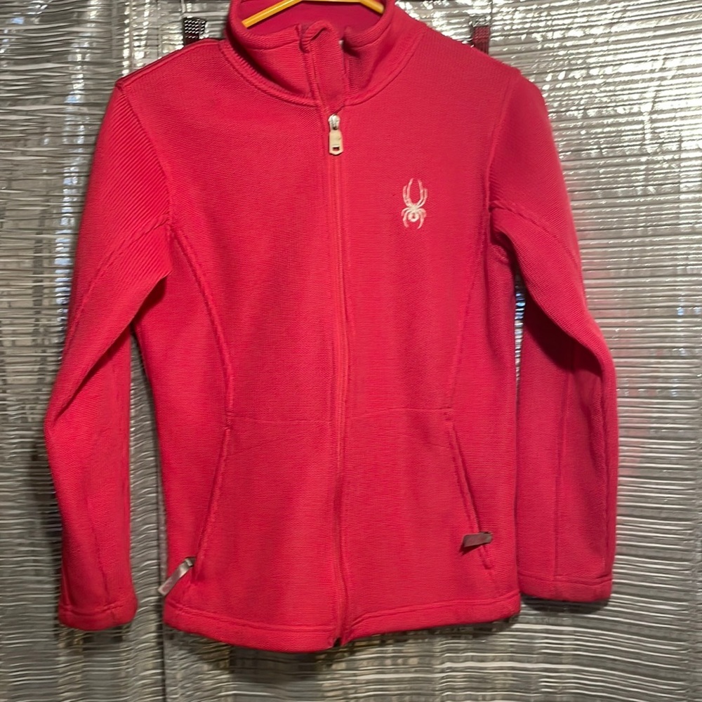 Spyder Women's L CORE Ribbed Polyester Sweater Knit Full Zip Pink Zip Jacket